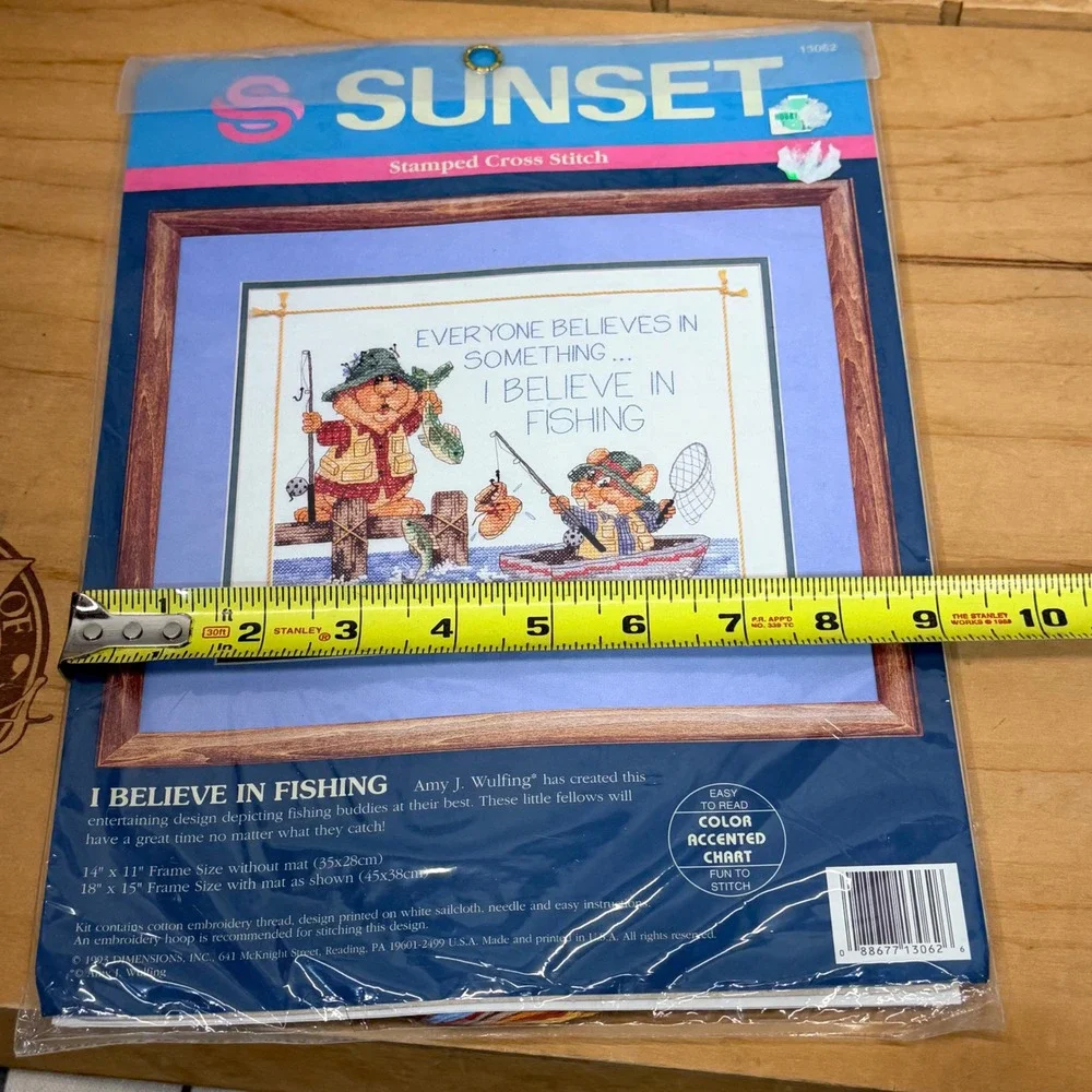 Sunset Stamped‎ Cross Stitch Kit I Believe In Fishing Amy Wulfing 13062 Vintage